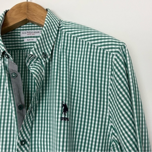 Men’s U.S.‎ Polo Assn. Green White Gingham Buttoned Shirt 2XL